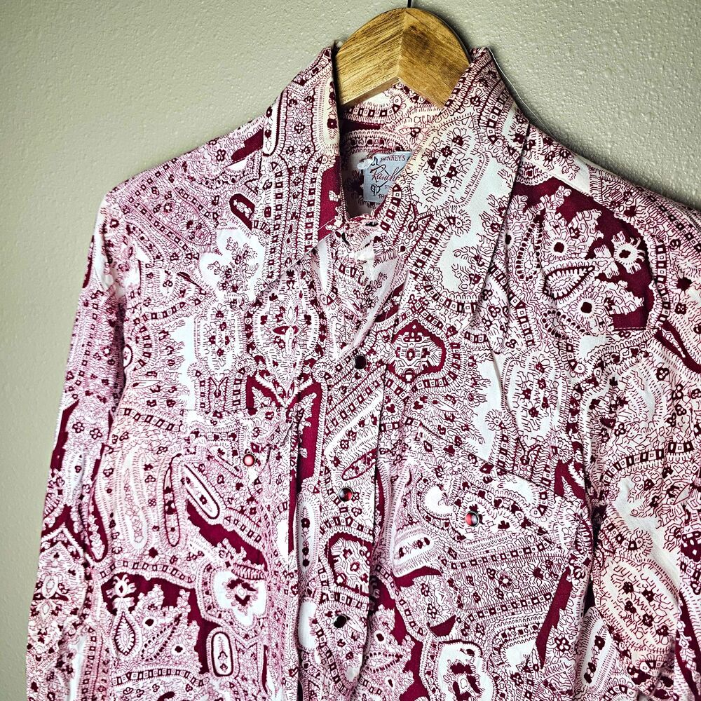 Penney's Ranchcraft Western Paisley Long Sleeve Pearl Snap Shirt Men S Burgundy